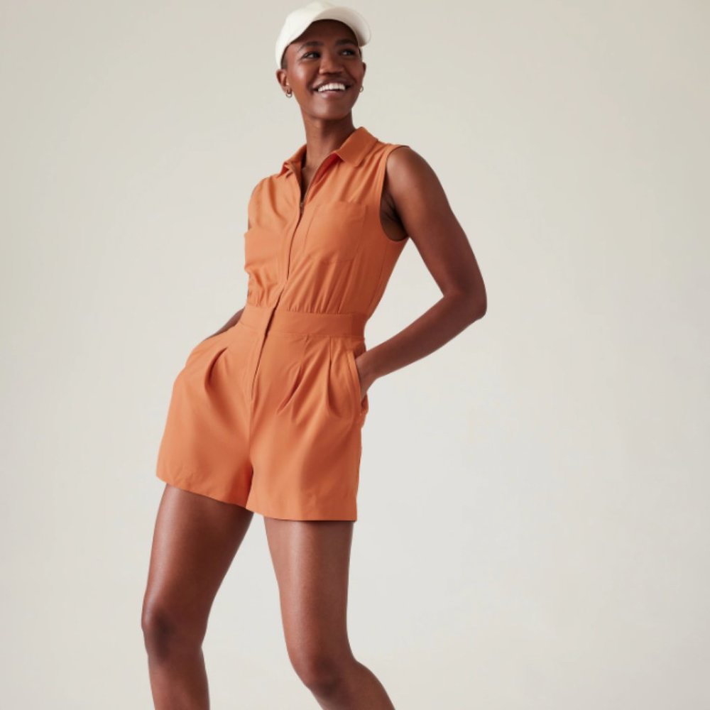 Athleta Orange Sleeveless Romper